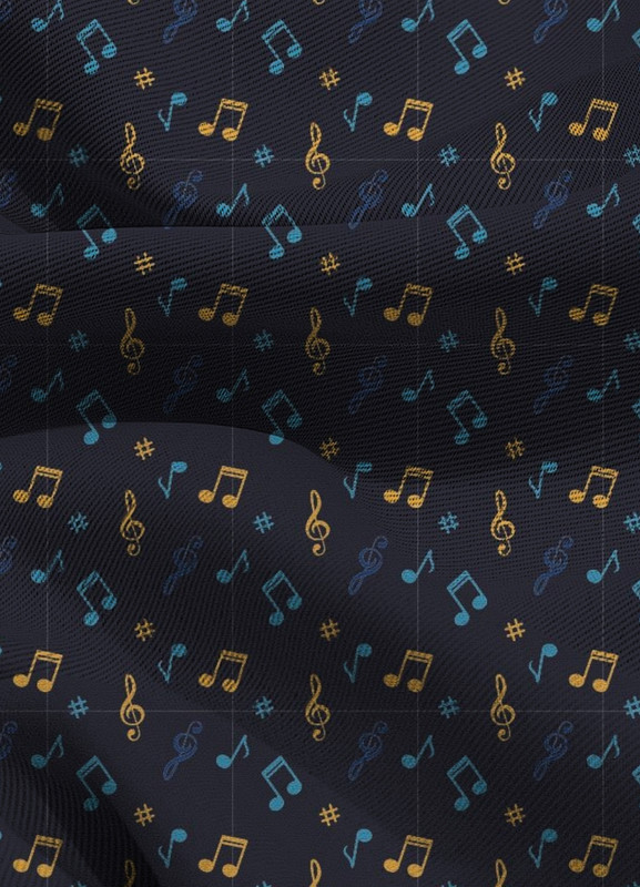 Tecido Blackout Estampa Digital Notas Musicais Fundo Preto 1,35m de Largura