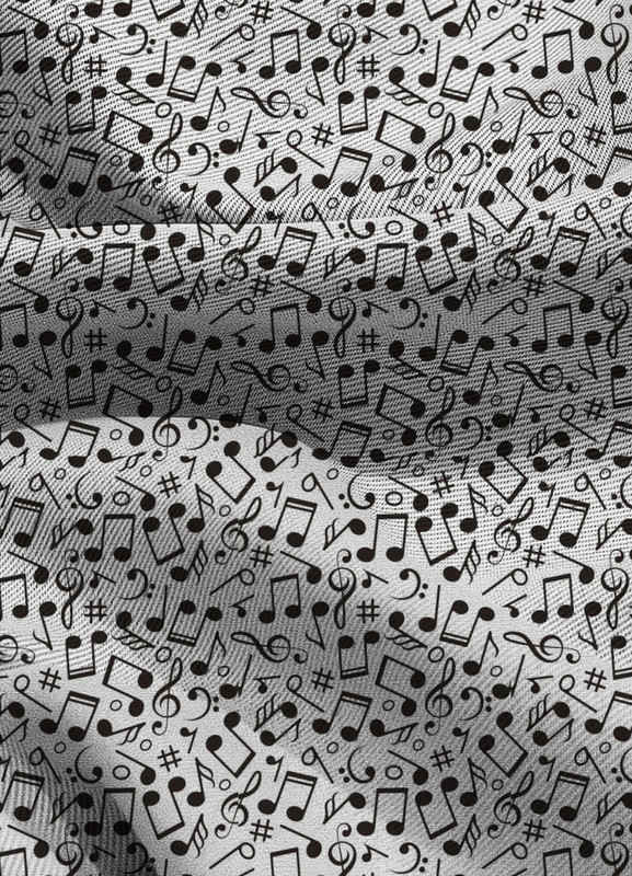 Tecido Blackout Estampa Digital Notas Musicais Pretas Fundo Branco 1,35m de Largura