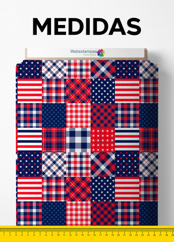 Tecido Blackout Estampa Digital Xadrez Azul e Vermelho 1,35m de Largura