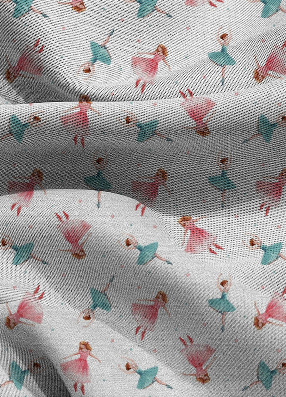 Tecido Blackout Estampa Digital Bailarinas Azul e Rosa 1,35m de Largura