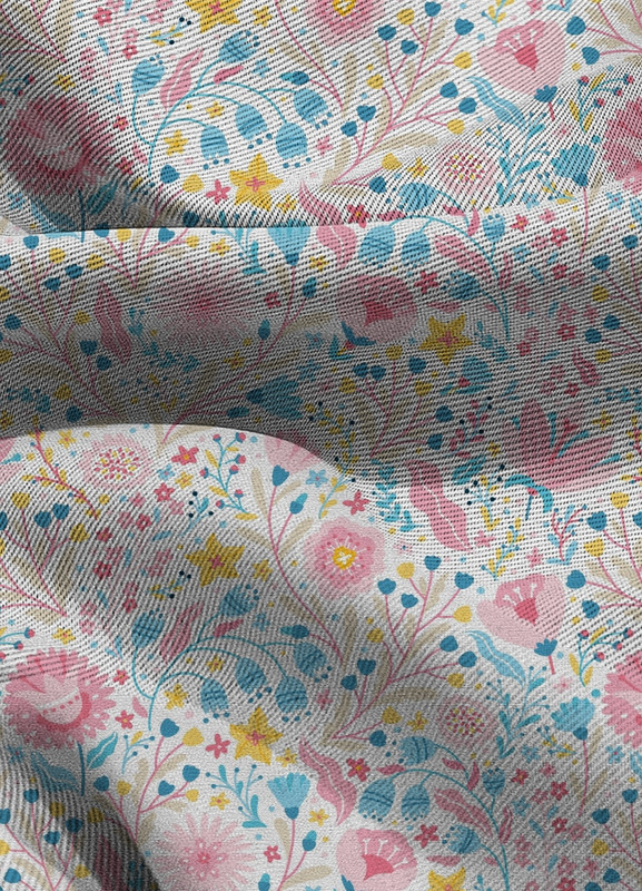 Tecido Blackout Estampa Digital Floral Azul e Rosa 1,35m de Largura