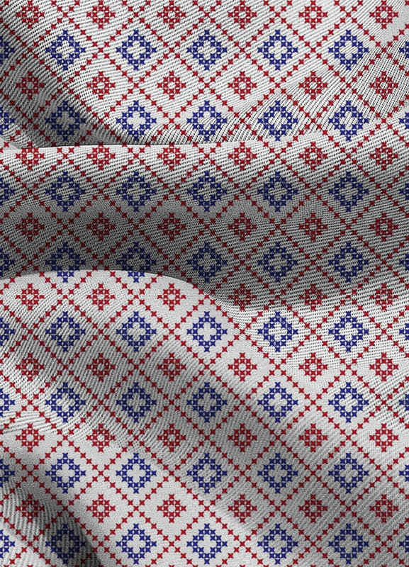 Tecido Blackout Estampa Digital Ponto Cruz Vermelho e Azul 1,35m de Largura