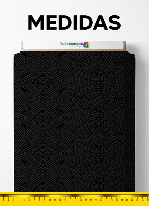 Tecido Blackout Estampa Digital Arabesco Tribal Preto 1,35m de Largura