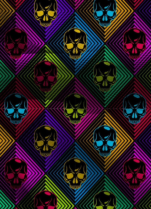 Tecido Blackout Estampa Digital Caveira Neon Colorida 1,35m de Largura
