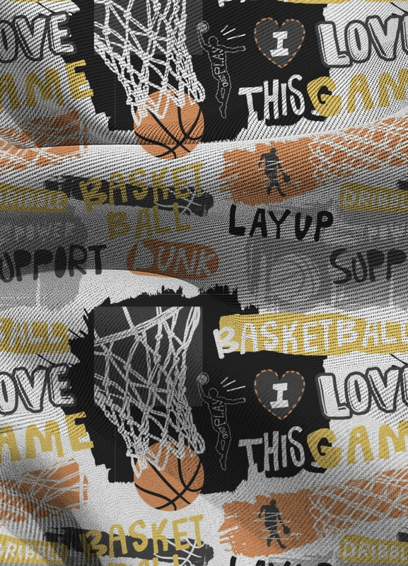 Tecido Blackout Estampa Digital Basquete Laranja e Preto 1,35m de Largura