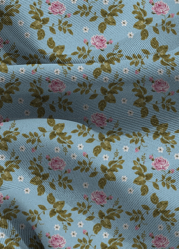 Tecido Blackout Estampa Digital Floral Fundo Azul 1,35 de Largura