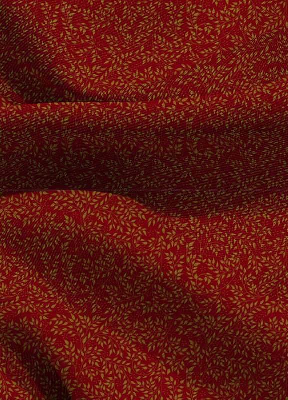 Tecido Blackout Estampa Digital Folhinhas Amarelas Fundo Vermelho 1,35 de Largura