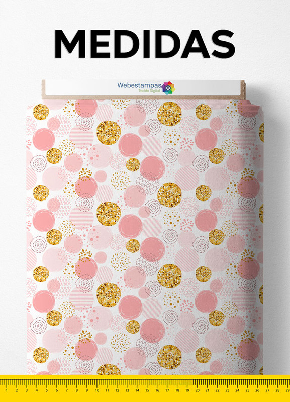 Tecido Blackout Estampa Digital Círculos Rosa e Amarelos 1,35m de Largura