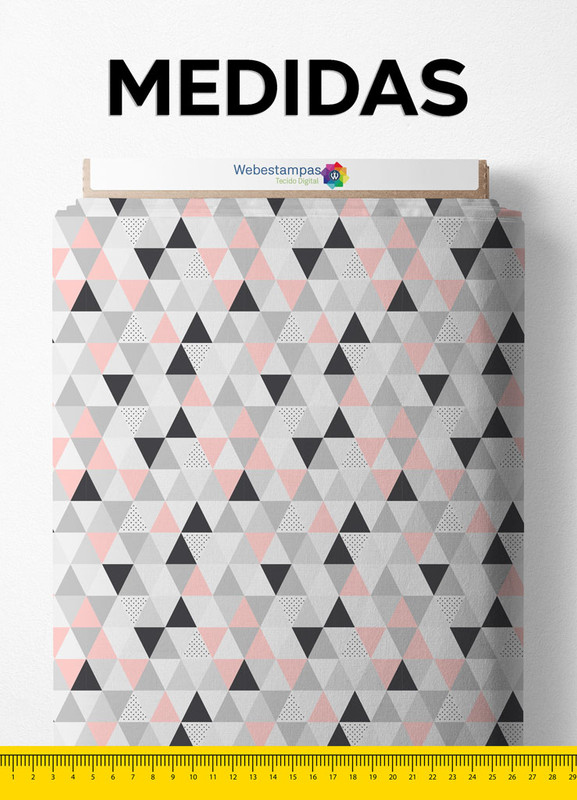 Tecido Blackout Estampa Digital Triângulos Rosa e Cinza 1,35m de Largura