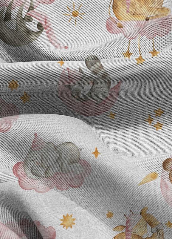 Tecido Blackout Estampa Digital Soneca dos Bichinhos Rosa 1,35m de Largura