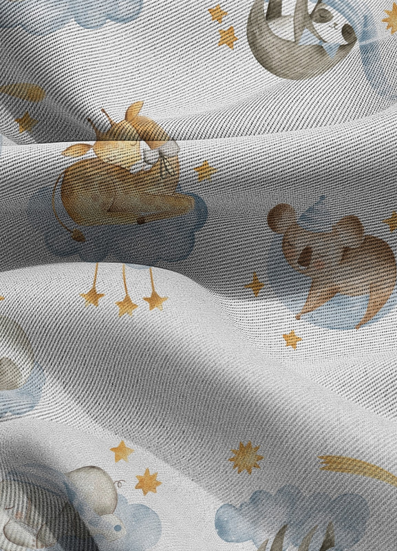 Tecido Blackout Estampa Digital Soneca dos Bichinhos Azul 1,35m de Largura