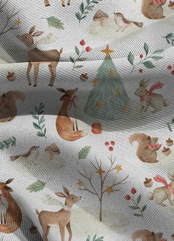 Tecido Blackout Estampa Digital Animais do Natal 1,35m de Largura