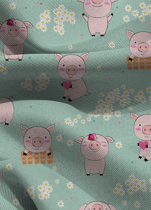 Tecido Blackout Estampa Digital Porquinho Feliz 1,35m de Largura