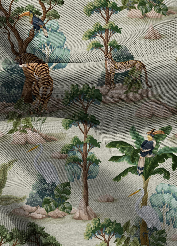 Tecido Blackout Estampa Digital Floresta Fundo Verde 1,35m de Largura