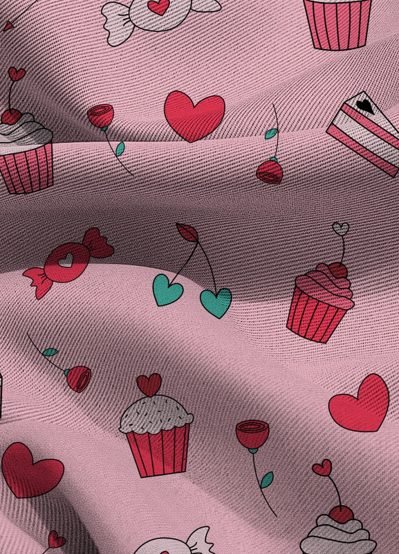 Tecido Blackout Estampa Digital Cupcake Coração 1,35m de Largura
