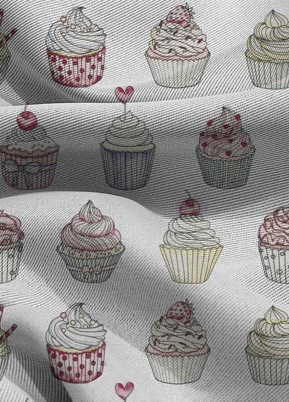 Tecido Blackout Estampa Digital Cupcakes Coloridos 1,35m de Largura
