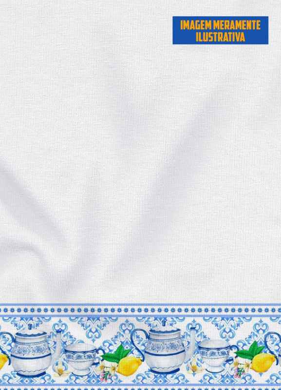 Tecido Microfibra para Barrado Estampa Digital Bule e Xícara 1,55m de Largura