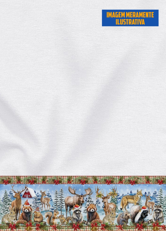 Tecido Microfibra Estampa Digital para Barrado Animais Natalinos com 1,55m de Largura
