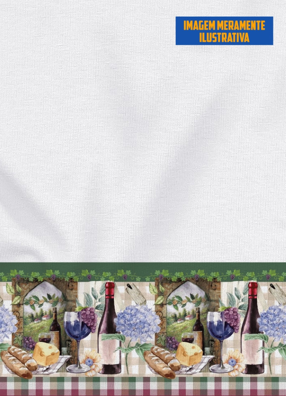 Tecido Microfibra para Barrado Estampa Digital Vinho e Queijo 1,55m de Largura