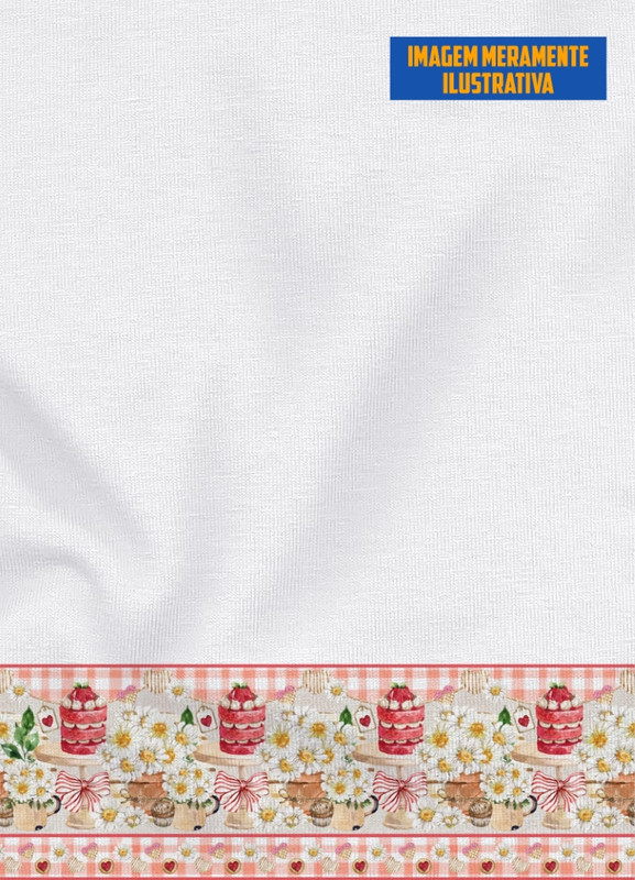 Tecido Oxford Estampa Digital para Barrado Bolos e Flores com 1,55m de Largura