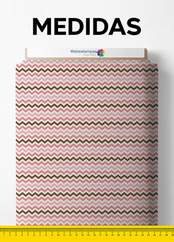 Tecido Cotton Estampa Digital Chevron Rosa 1,60m de Largura