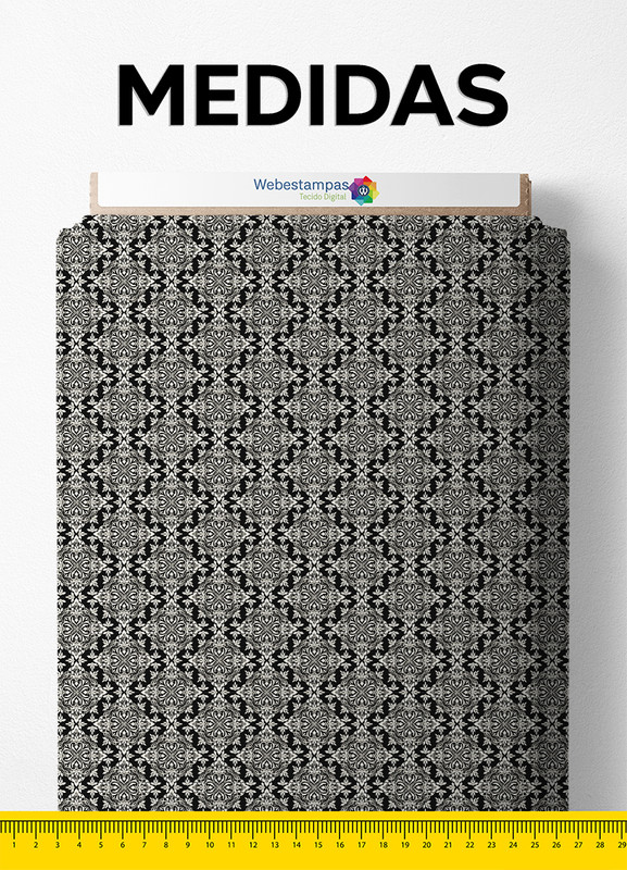 Tecido Velboa Estampa Digital Arabesco Preto 1,55m de Largura