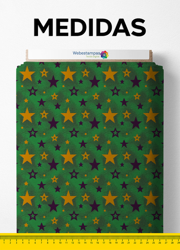 Tecido Veludo Estampa Digital Estrelas Verde e Amarelo 1,40m de Largura