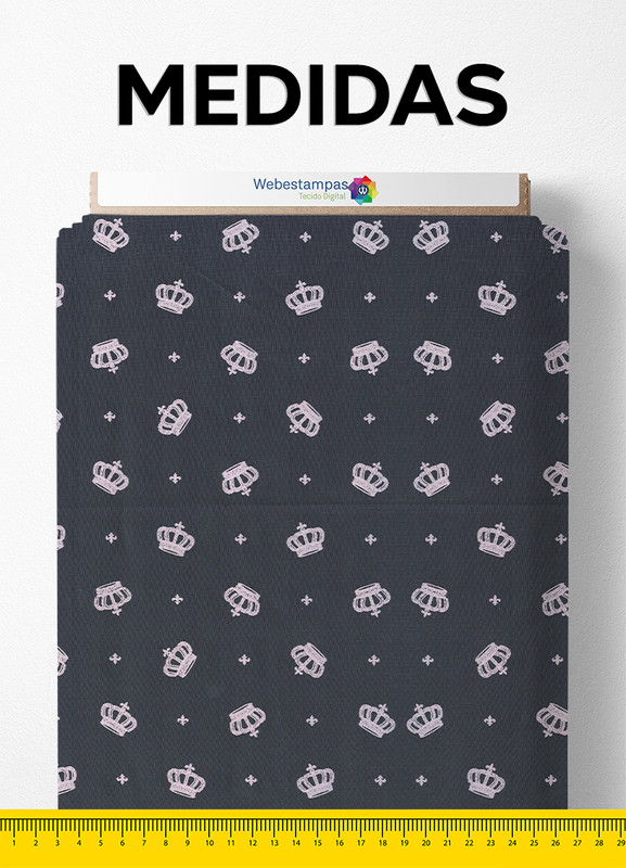 Tecido Tricoline Misto Estampa Digital Coroa Fundo Marinho 1,50m de Largura