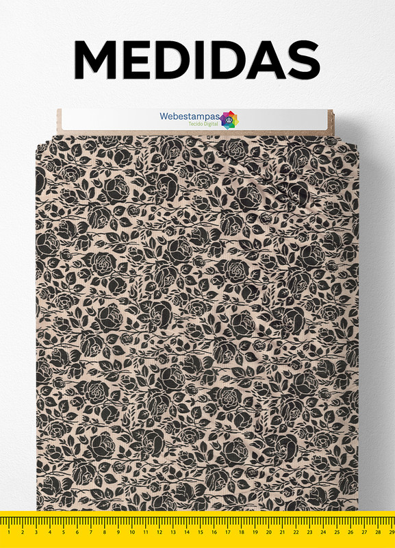 Tecido Tricoline Misto Estampa Digital Floral Fundo Bege 1,50m de Largura