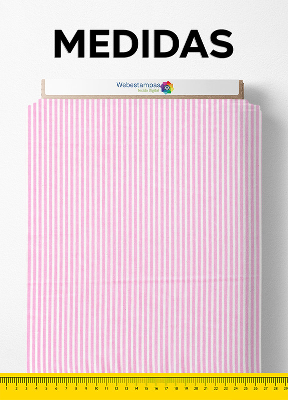 Tecido Tricoline Misto Estampa Digital Listrado Rosa 1,50m de Largura