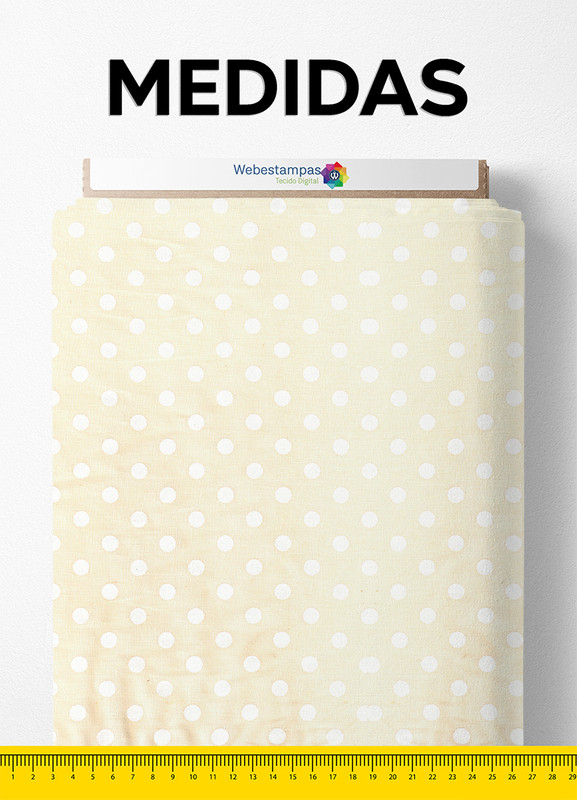 Tecido Tricoline Misto Estampa Digital Poá Branco Fundo Amarelo 1,50m de Largura
