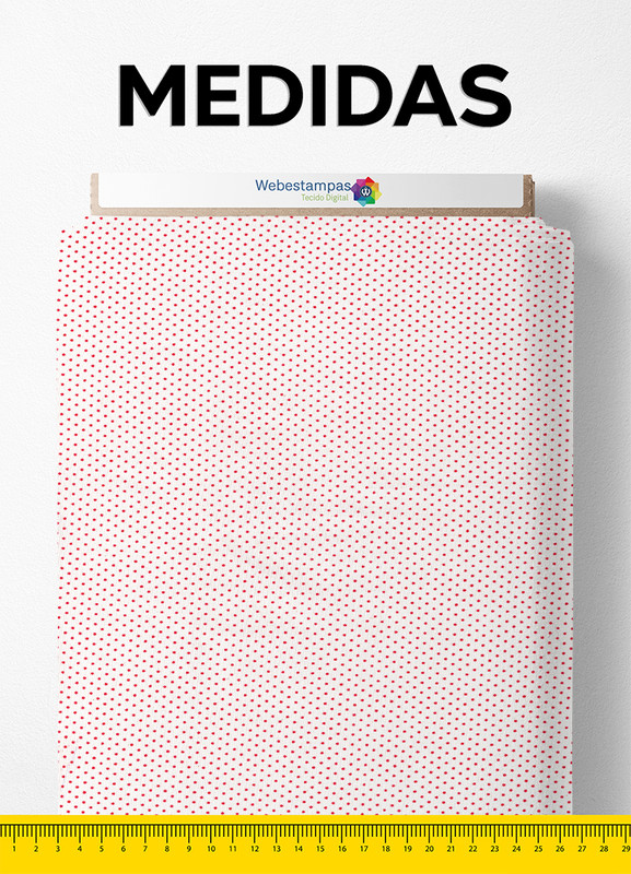 Tecido Tricoline Misto Estampa Digital Poázinho Vermelho Fundo Branco 1,50m de Largura