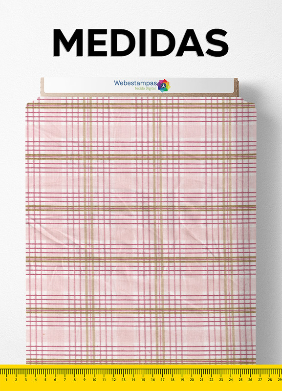 Tecido Tricoline Misto Estampa Digital Xadrez Rosa 1,50m de Largura