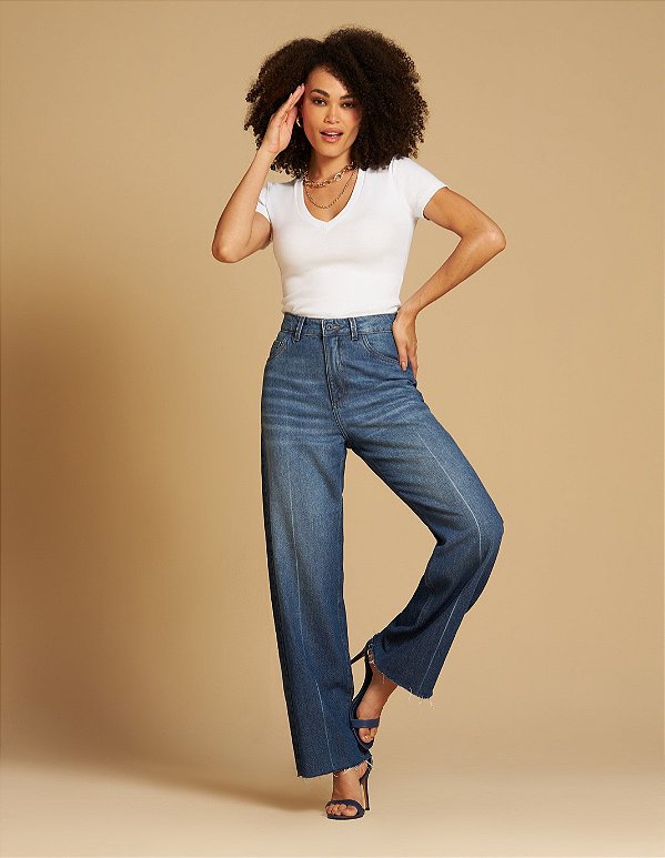 CALÇA JEANS WIDE LEG COS ALTO/G1686