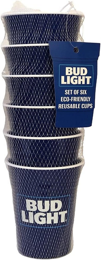 Copos Bud Light de plástico reutilizáveis ecológicos - Pacote com 6