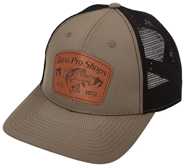 Boné Bass Pro Shops Leather Patch Mesh-Back Cap - Olive/Black