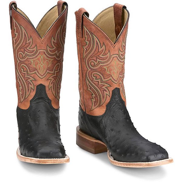 Bota Justin Boots Moseley Black Full Quill Ostrich #JE5173