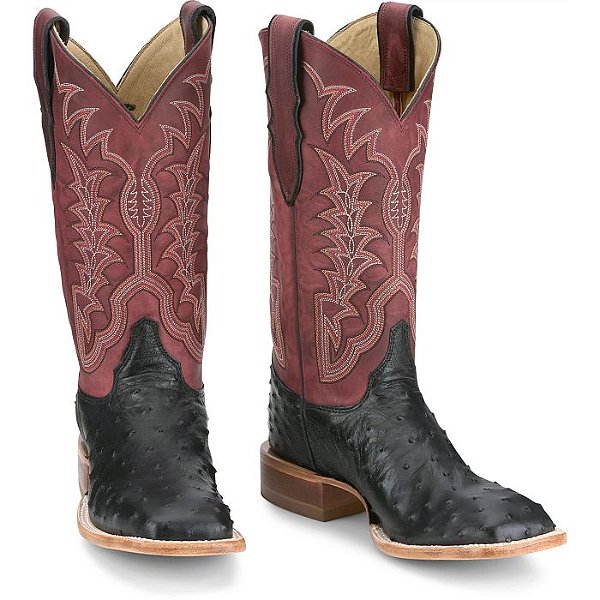 Bota Justin Boots Chisolm Black Full Quill Ostrich #JE8171