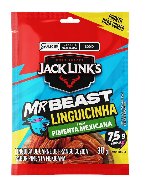 Linguicinha Mr Beast Sabor Pimenta Mexicana Levemente Apimentada Jack Link's 1Un x 30g
