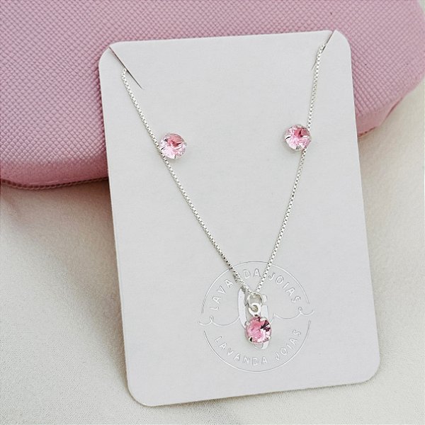Conjunto Ponto de Luz Rosa Prata 925