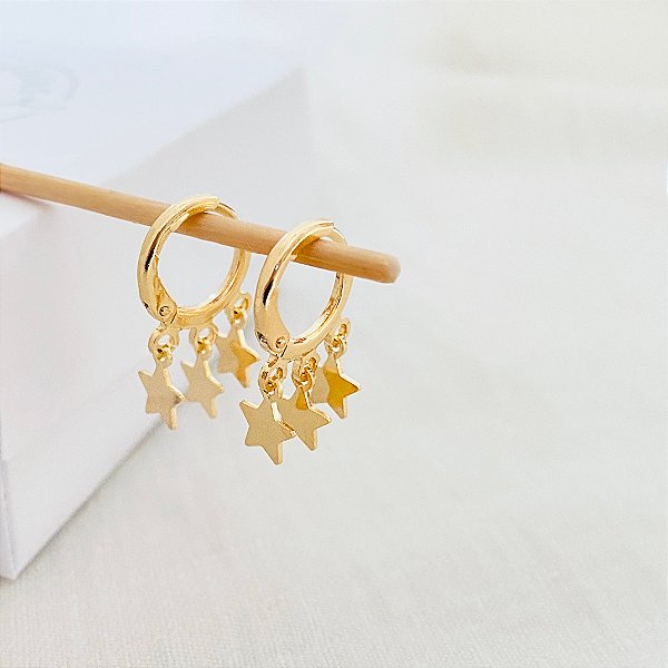 Brinco Argola Estrelas banho Ouro 18k