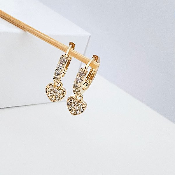 Brinco Argola Pingente Coração banho Ouro 18k