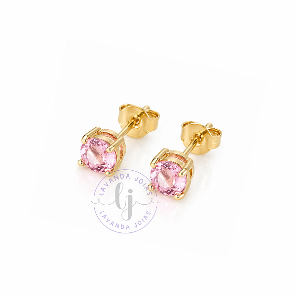 Brinco Ponto de Luz Rosa banho Ouro 18k