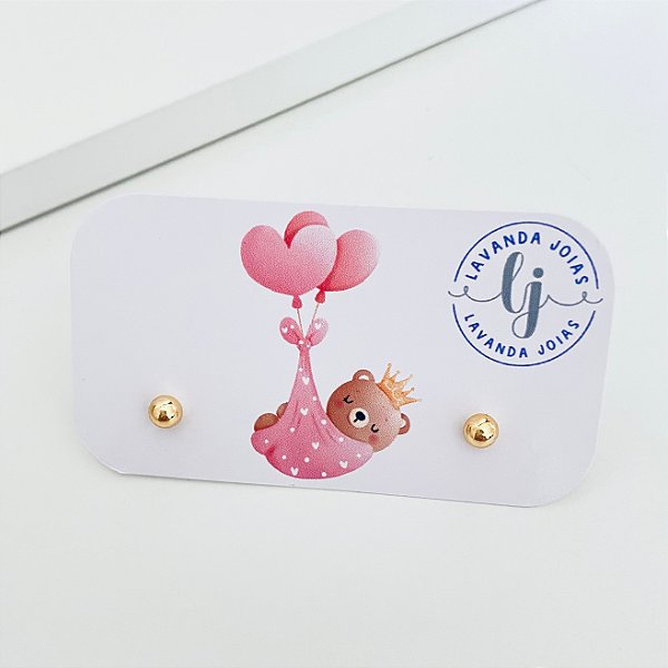 Brinco Bolinha Baby banho Ouro 18k