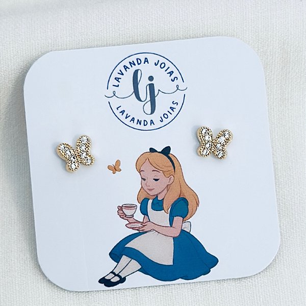 Brinco Borboleta Alice em banho Ouro 18k