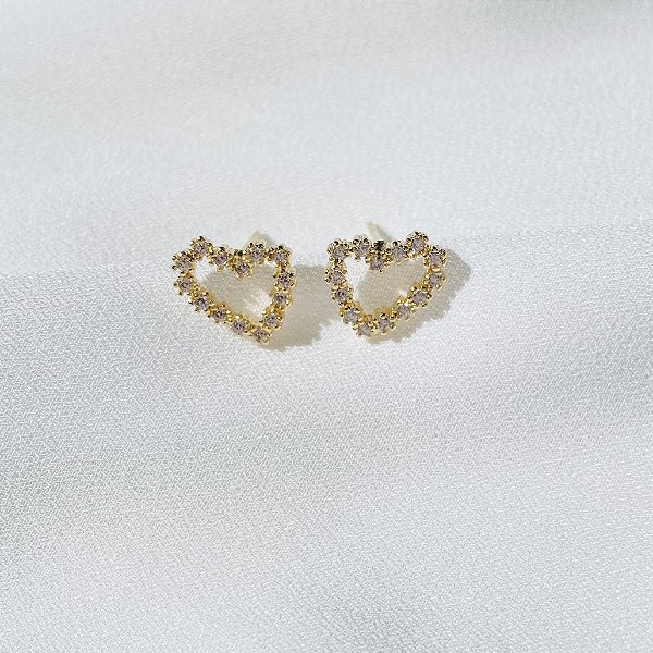 Brinco Coração Cristal  banho Ouro 18k