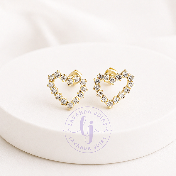 Brinco Coração Cristal banho Ouro 18k