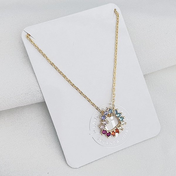 Colar Pingente Coração Colors banho Ouro 18k
