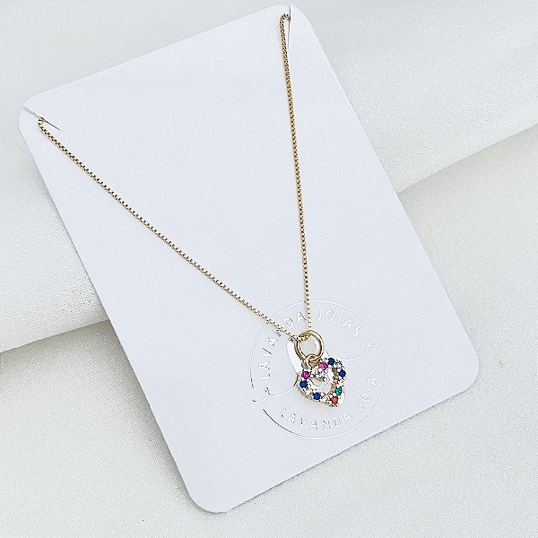 Colar Delicado Coração Colors banho Ouro 18k