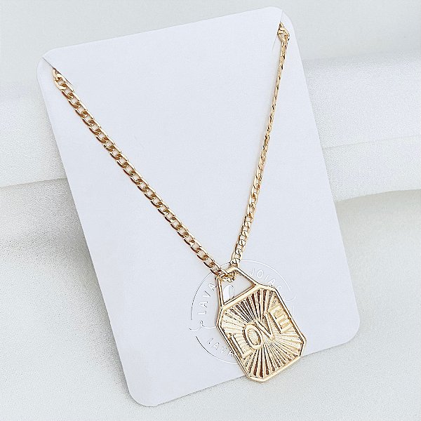 Colar Medalha Love banho Ouro 18k